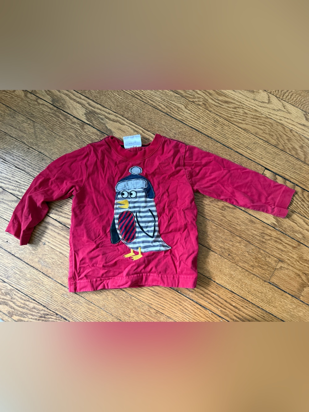 Hanna Andersson Penguin Red Long-Sleeve Tee - Size 80 (18-24 Months)
